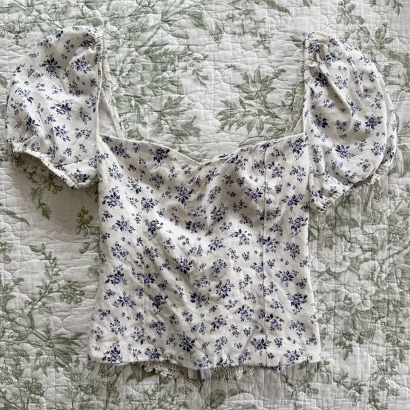 Reformation Casterly Linen Puff Sleeve Tie Back Top Madeline Floral Print Size 4 - Picture 4 of 8